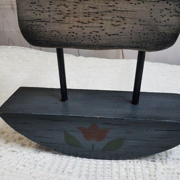 Primitive Farmhouse Painted Wooden Ram Sheep on Rocker Decor Accent - Picture 3 of 9